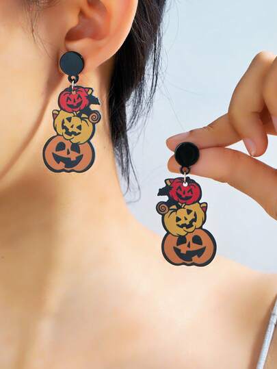 1 đôi bông tai acrylic hình bí ngô Halloween và tiểu quỷ phong cách Âu Mỹ, ngọt ngào cá tính, hài hước cho lễ hội tiệc tùng