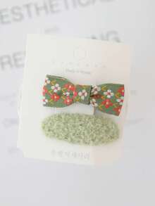 Retro Scalloped Edge Floral Ribbon Bow Combo Hair Clips, Soft Curly Fuzzy Plush BB Hair Pins, Neutral Tone Aesthetic Hair Decor Accessories - Multicolor - View 6