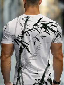 Men's Bamboo Rayon Print T-Shirt - Quick-Drying And Breathable Full-Body Bamboo Rayon Design, Lightweight Polyester Crew Neck T-Shirt Suitable For E - Hitam - View 2