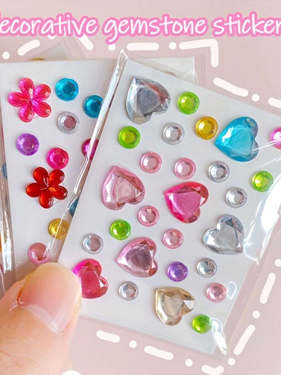 4pcs DIY Acrylic Rhinestone Pet Stickers - Colorful Heart, Flower, Star Shapes, Random Colors And Styles, Suitable For Dog And Cat Grooming Decoration - Multicolor - View 1