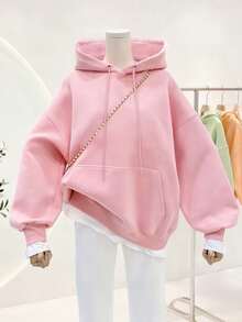Sudadera con capucha de unicolor, sudadera con capucha linda para mujer estilo Y2K, ropa de otoño para mujer regreso a clases casual - Rosa Pálido - Ver 1