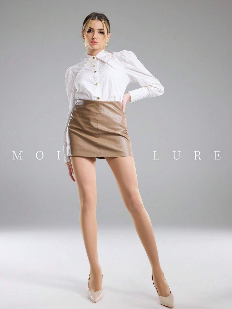 MOIRÉALLURE 1件裝 素色日常基本款緊身褲 - 無色 - 查看 1