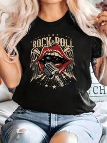 2026 Women's Lightweight And Durable Round Neck T-Shirts S-3XL, Streetwear Fashion For Young People, Urban Style, Casual Wear, Daily Wear, Autumn Parties And Practical Gifts - 黑色 - 查看 1