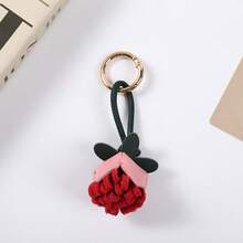 1pc Back To School Vintage Floral Bag Charm, Hand-Sewn Fabric Tulip PU Strap Spring Ring, Student Backpack Decoration - Multicolor - View 9