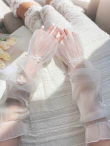 Women's Bowknot Ice Silk UV Protection Arm Sleeves, New Summer Sun Protection Gloves, Wide Fairy Style Cooling Sleeves - Butterfly - View 10