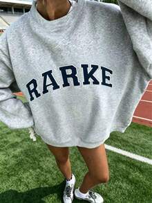 2026New Arrival Bestseller Women's Casual "PARKE" Letter Print Loose Pullover Sweatshirt, Encountering Lazy Fashion, Women's Graphic Tops Clothes. - 淺灰色 - 查看 15