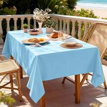1pc 137x183cm/137x274cm PE Disposable Solid Color Tablecloth, Suitable For Birthday Party, Wedding, Christmas, Wipeable, Rectangular Dining Table Decor Cloth - Light Blue - View 4