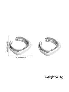 2 piezas de aros de oreja minimalistas en forma de U, lisos y básicos, para mujeres sin orejas perforadas - Plateado - Ver 3
