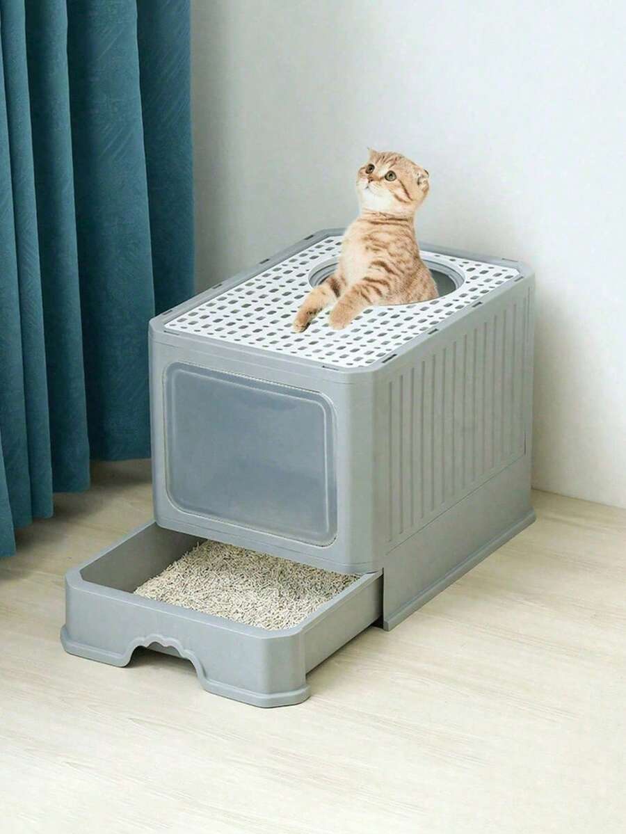 Fully Enclosed Top-Entry Cat Litter Box | Anti-Splash Drawer-Style Cat Toilet With Deodorizing Function