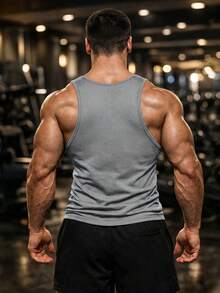 Men's Tight Fit Sleeveless Fitness Top, Bodybuilding Tank Top Sports - Grey - View 3