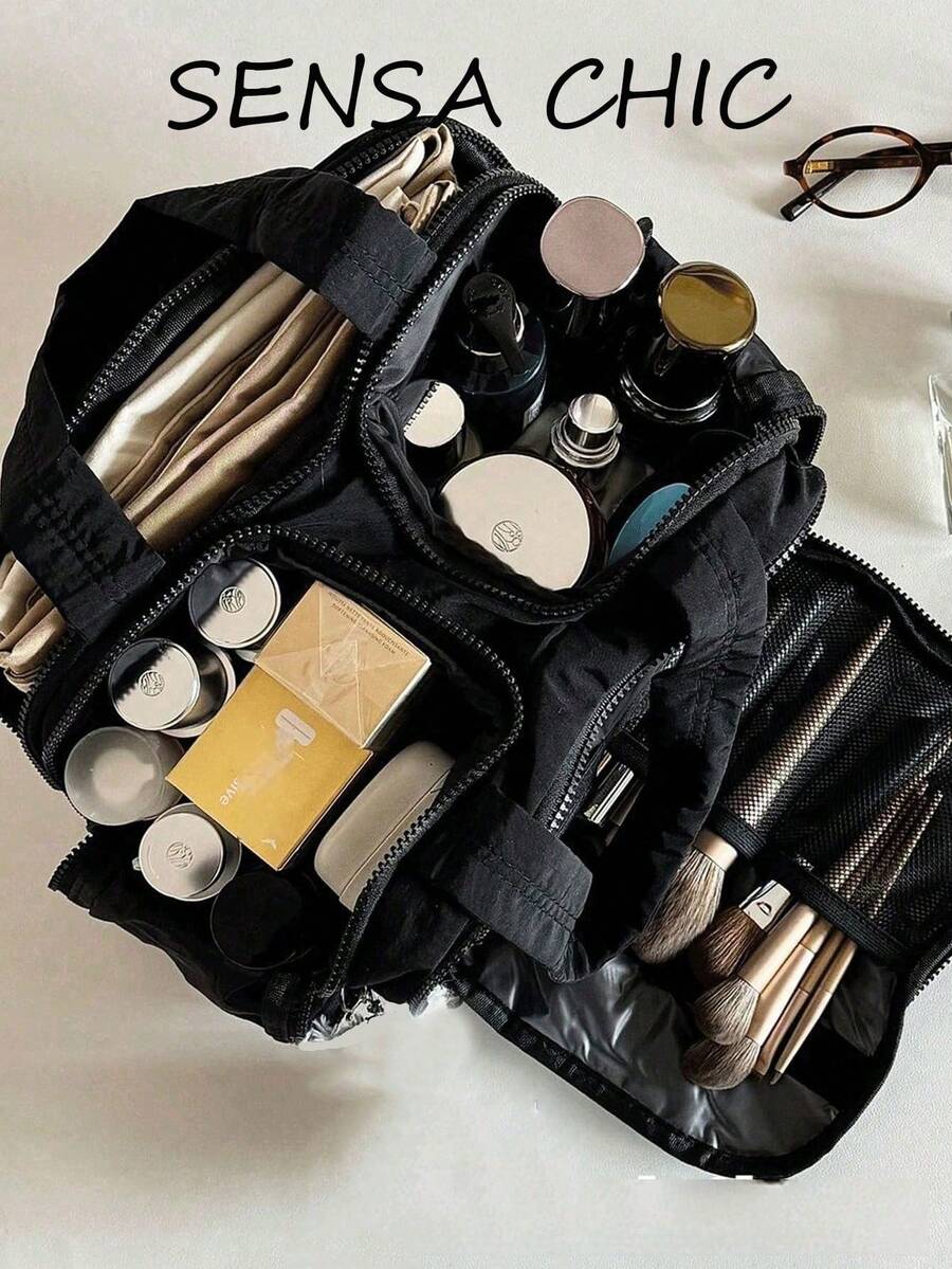 Bolsa de almacenamiento ligera y de gran capacidad con estilo, bolsa de cosméticos multifuncional de gran capacidad para mujeres, bolsa de viaje con cierre de cremallera, adecuada para viajes y vacaciones.Artículo esencial de viaje, bolsa de suministros para vacaciones, regreso a la escuela, bolsa de viaje para es - Rojo - Ver 1