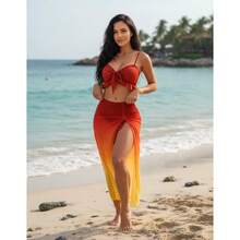 Azul Traje De Baño Sexy Bikini Para Mujer Con Falda 3 Piezas - Naranja - Ver 3