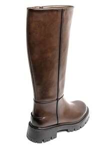 Bottes Montantes Style Moderne, Cuir Lisse And Suédine, Avec Semelle Crantée And Fermentation Zippée. - Brown - View 5