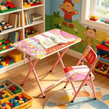 This Children's Study Desk And Chair Set Is Designed For Children Aged 3-8. It Features A Foldable Structure For Easy Storage And Relocation, Making It Suitable For Use At Home, In Kindergarten, Or Outdoors. - Pink Set 02 - View 11