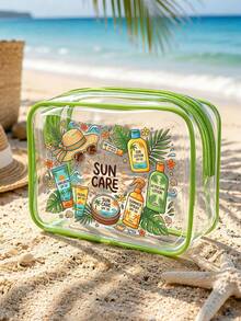 New Sun Protection Themed Printed PVC Waterproof Toiletry Bag, PVC Beach Bag, Fresh Hand-Drawn Sun And Sun Protection Design, Summer Sun Care Storage Gift, Zippered PVC Travel Organizer Bag, Lightweight Fade-Resistant Makeup Toiletry Bag Suitable For Women And Men, Easy To Clean Design, Suitable For Mothers, Teachers, Friends, Nurses Makeup Bag, School Vacation Holiday Back To School Supplies Toiletry Bag - Multicolor - View 5