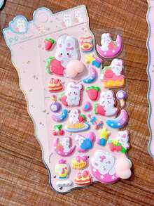 Pegatinas de PVC con relieve 3D con patrón de melocotón lindo, estilo retro Y2K, diseño creativo de oso & conejo para alivio del estrés, pegatinas DIY - Multicolor - Ver 3