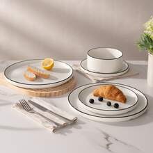 Richmount Dinner Set For 4/6, 12/18 Pieces Modern Porcelain Plates And Bowls Set, Dinnerware Sets Chip Resistant, Microwave & Dishwasher, Ceramic Dish Set Service For 4/6 - White and Black - View 4