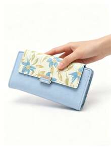 Nuevo bolso de mano azul largo con estampado y cierre, bolsa de almacenamiento de teléfono con cremallera de PU de alta calidad, portatarjetas de identificación, billetera de tarjetas bancarias, billetera de cuero premium versátil para viajes diarios, fiestas, regalo de Año Nuevo - Celeste - Ver 7