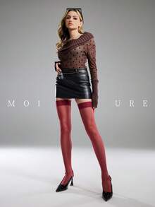 MOIRÉALLURE 1雙大腿高筒絲襪，適合日常通勤、夜店及各種造型需求 - 酒紅色 - 查看 3