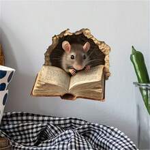 1pc Whimsical Reading Mouse Hole Wall Decal - Easy DIY, Matte PVC, Living Room And Entryway Decor Animal Print, Self-Adhesive And Removable, Whimsical Decoration - 1PC - View 5