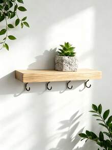 Rural Style Wooden Key Hook | Small Wall Mounted Floating Shelf | Simple Household Storage Rack, Room Decor,Bedroom Decor With Universal Home Decor - View 2