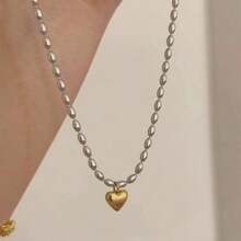 1pc Women's Fashion Minimalist Heart Pendant Necklace, Titanium Steel Non-Fading Clavicle Chain, Suitable For Women's Daily, Party, Music Festival Wear - Beaded Heart Necklace - View 2