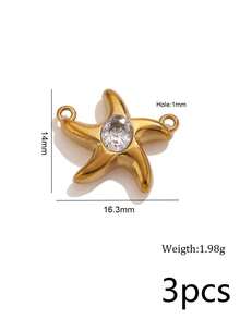 3Pcs 304 Stainless Steel 18K Gold Plated Colorful Rhinestone Marine Life Pendants DIY Handmade Jewelry Accessories/Waterproof And Fade-Resistant - Basket - View 22