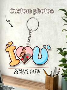 Personalized "I Love You" Photo Keychain, Customized Couple Photo Heart Keyring, Romantic Keepsake Gift For Anniversary - Multicolor - View 7