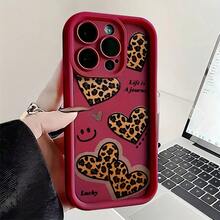 Leopard Print Heart  Face Phone Case, Compatible With Models Such As 16E/15/14/13/12/11/PRO/PLUS/PROMAX/MINI, S/A/M/NOTE, S/G/EDGE/E, Transition SPARK/HANTOM/CAMON/, Honor 400/PLAY/X/Y,  Reno/A/F, 14//POCO/NOTE And Others. Transparent, Simple, Elegant And Durable, Made Of Protective TPU Material. Ideal For Valentine's Day, Halloween, Christmas And Other Festive Occasions, Great For Personal Use Or As A Gift. - 波爾多 - 查看 1