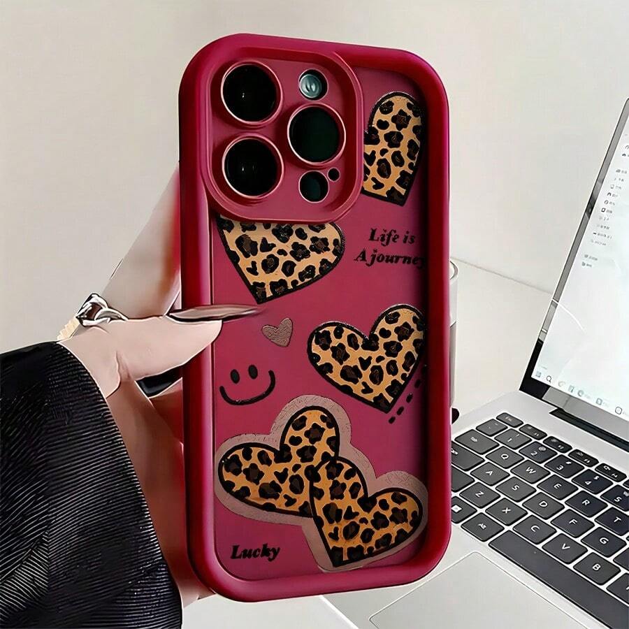 Leopard Print Heart Face Phone Case, Compatible With Models Such As 16E/15/14/13/12/11/PRO/PLUS/PROMAX/MINI, S/A/M/NOTE, S/G/EDGE/E, Transition SPARK/HANTOM/CAMON/, Honor 400/PLAY/X/Y, Reno/A/F, 14//POCO/NOTE And Others. Transparent, Simple, Elegant And Durable, Made Of Protective TPU Material. Ideal For Valentine's Day, Halloween, Christmas And Other Festive Occasions, Great For Personal Use Or As A Gift. - 波爾多 - 查看 1