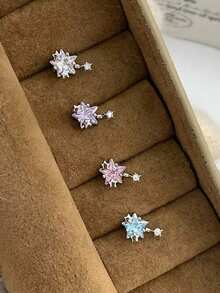 1pc Stainless Steel Star Diamond Stud Earrings For Women, Everyday Wear - Star - View 2