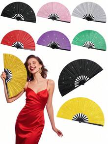 Großer faltbarer glänzender Handfächer, wasserdichtes Material, geeignet für Tai Chi, Familientreffen, Konzerte, Abschlussfeiern, Schulanfang, Tanzaufführungen, Dekorationen, Hochzeiten, Geburtstage, Valentinstag, Geburtstagsmotto-Aufführungen, Festivals - Mehrfarbig - Übersicht 1