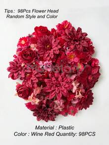 MEHELANY 148/48/24件紅色混色大麗花、玫瑰、雛菊人造花組合，小絲綢雛菊花頭，適用於居家婚禮派對裝飾、DIY花環/花串裝飾、客廳桌面蛋糕裝飾，適合女性/女孩/妻子DIY手工禮物 - 紅色 - 查看 10