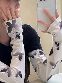 1 Pair Lightweight Breathable Soft Color Butterfly Pattern Sun Arm Sleeves, With Tag-Style Soft Cooling Arm Guards, Fashionable UV Protection Arm Covers, Suitable For Beach Travel And Daily Wear - Multicolor - View 9