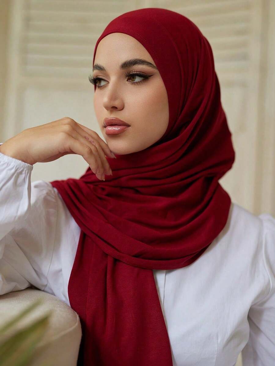 1 pieza de hiyab para damas, nuevo, de gran tamaño, color sólido, suave, casual, bufanda larga, diadema para accesorios de abaya, velo para mujer. - Color caoba - Ver 1