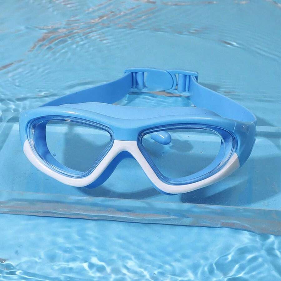 Large Frame Swim Goggles, Anti-Fog Silicone Swim Goggles With Earplugs Beach Essential, Beach Accessories, Pool Buoy - 藍色1件 - 查看 1