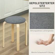 Set Of 4 Dining Stools, Round Stackable Stools, Linen-Look Kitchen Stools, Upholstered Stools For Dining Room, Living Room, Kitchen, Grey - Grey - View 5