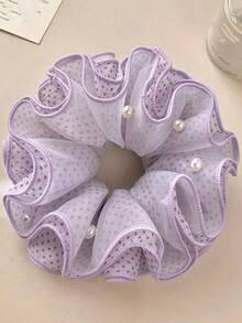 1pc Purple Polka Dot Pearl 4-Layer Scrunchie Hair Tie, Elegant High-End Hair Accessory For Women, Bun Hair Rope - Purple - View 6