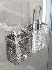 Glacier Texture No-Drill Bathroom Storage Rack, Transparent Multi-Compartment Organizer Shelf - Multicolor - View 2