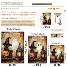 1pc Canvas Wall Art With Frame, Vintage Halloween Theme, Black Cat, Witch Hat, Cute Ghost, Pumpkin Lantern, Glowing Lantern Pattern, Country Style Oil Painting, Pastoral Dark Academia Aesthetic, Suitable For Modern Home Decor, Room Decoration - Black Cat Ghost - View 3