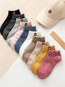 10pairs/Set Random Cute Bear Design Women's Low Cut Socks, Thin Section, Suitable For Daily Wear, Fashion And Leisure - Multicolor - View 7