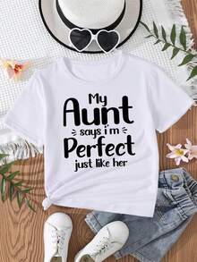 Girl's T-Shirt With Letter Print, Creative, Novel And Fashionable. - 白色 - 查看 2