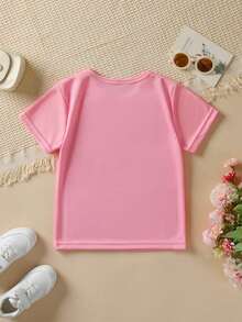 Girls' Short-Sleeved T-Shirt, Summer Style, With "Football Girl" Inscription, Rugby , Bow Print, Versatile Casual Top NY-DX9381 - Grey - View 2