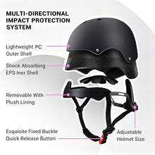 Skateboard Bike Helmet For Adults, Adjustable Size, Lightweight Men's And Women's Helmet, Cycling And Skateboarding, Paintable, Christmas Gift (Black, White) - 黑色 - 查看 7