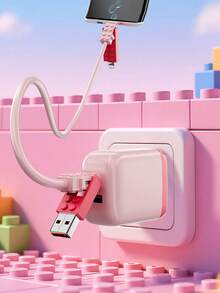 Kabel Pengisian Daya Ultra Cepat 240W (MAX) Gaya Blok Bangunan, Kabel Data Pengisian Cepat 4-in-1 dengan Tampilan Premium, Kompatibel dengan Seri 14-17, Seri Pro, Pro Max, Dapat Digunakan dengan Pengisi Daya Portabel, Cocok untuk iPhone 17/16/15/14/13/12/11/S24/S23/S22/S21 dan Model Lainnya - MultiWarna - View 3