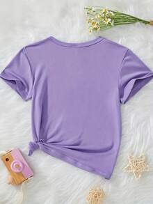 Camiseta Casual para Niñas con Estampado de Letras de la Marca GIGI's Blessings - Morado - Ver 2