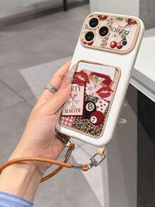 Sexy Lips Leopard Print Card Holder Phone Case With Lanyard, Anti-Drop, Card Slot, Full Lens Protection, Daily Commute Style, Compatible With IPhone 11/12/13/14/15/16/17 Pro/Pro Max - Multicolor - View 4