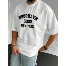 Playera para Hombre de Manga Corta y Cuello Redondo, Estampado Gráfico de Brooklyn New York, Ropa Casual de Estilo Urbano y Streetwear, Playera Cómoda y Versátil para el Diario - Blanco - Ver 1