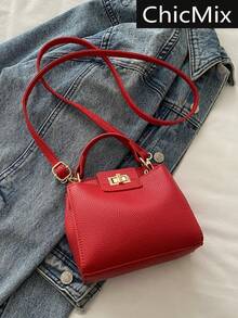 Mini bolso de hombro cruzado de color sólido y moderno con cierre metálico, bolso minimalista con múltiples bolsillos, adecuado para ir de compras, llevar la cartera, para mujeres jóvenes, e - Rojo 2 - Ver 1