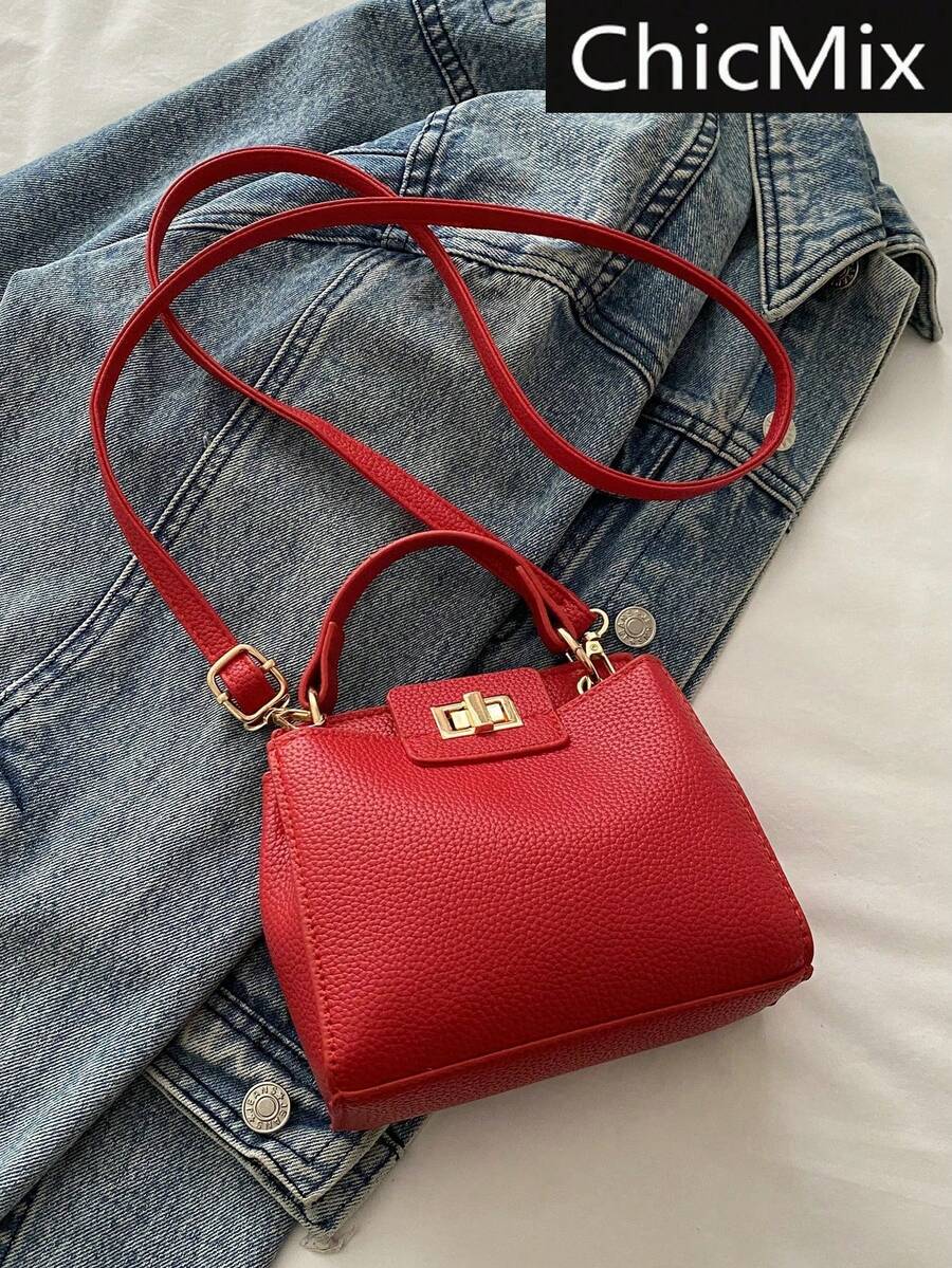 Mini bolso de hombro cruzado de color sólido y moderno con cierre metálico, bolso minimalista con múltiples bolsillos, adecuado para ir de compras, llevar la cartera, para mujeres jóvenes, e - Rojo 2 - Ver 1